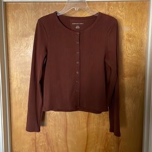 Chocolate brown button up long crop sweater